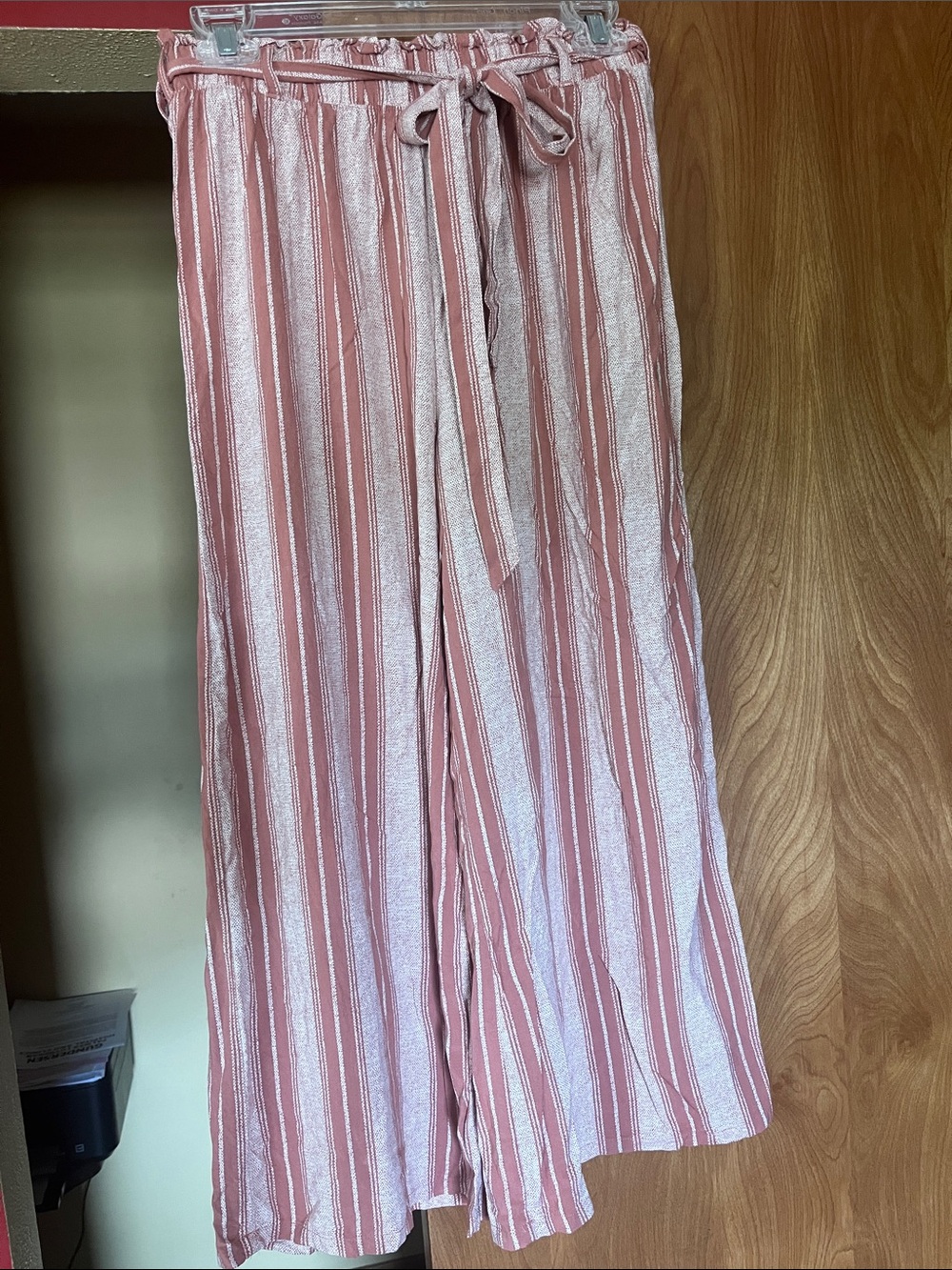 New Planet Gold Striped Wide-Leg Pants with matching belt